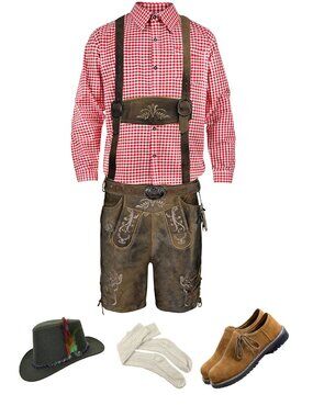 Mens Lederhosen Bavarian  Full Outfit Shirt Hat Socks Shoes